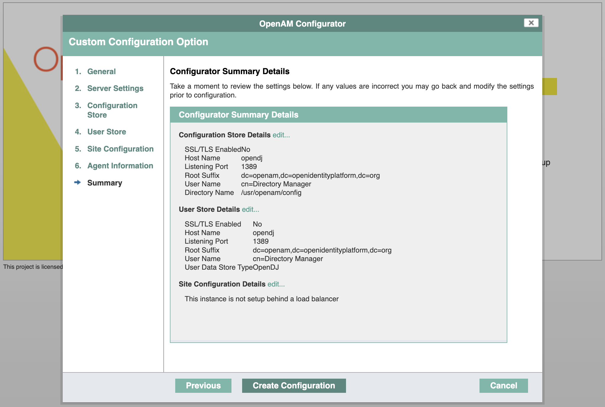 OpenAM Configuration Summary