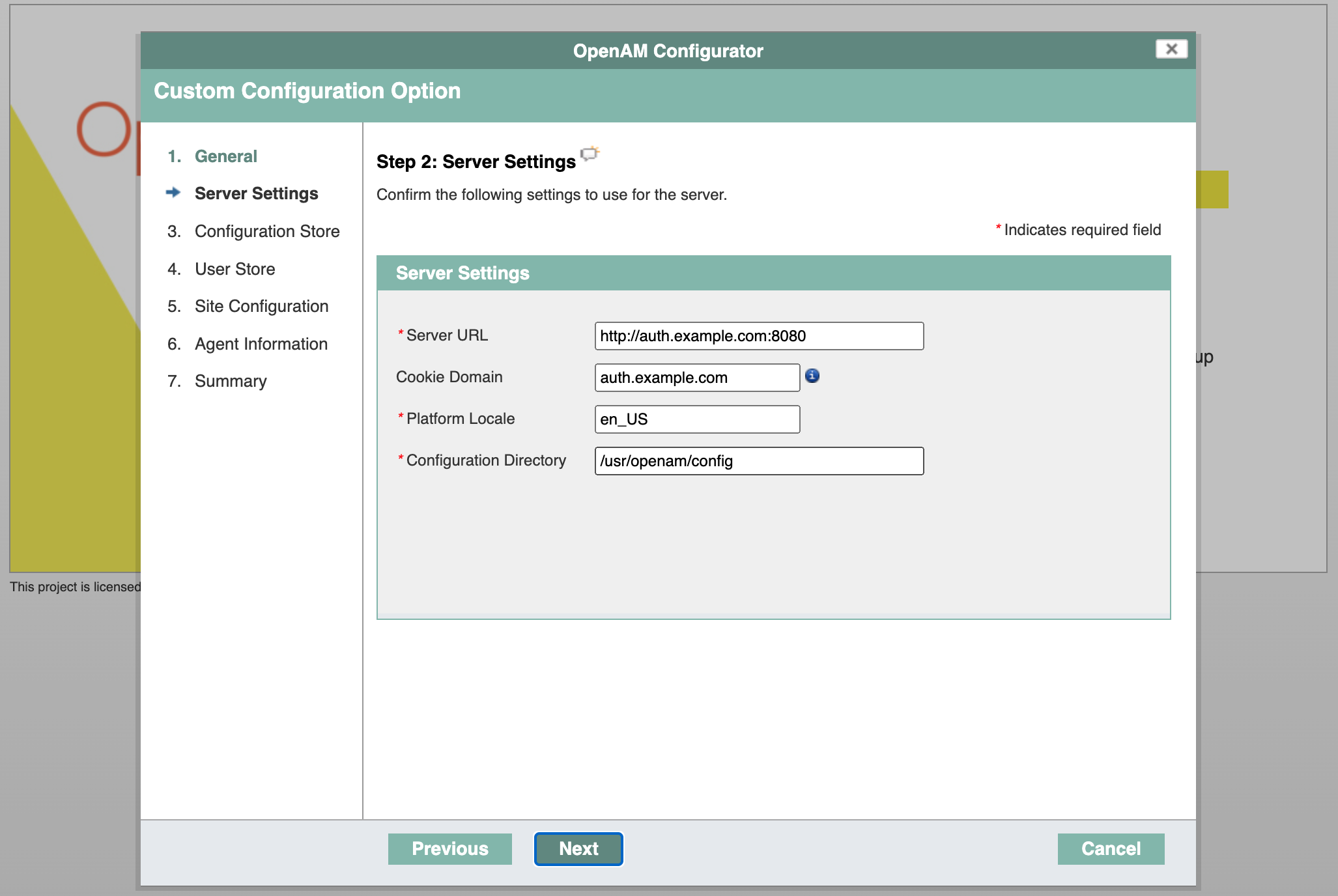 OpenAM Configuration 2 Server Settings