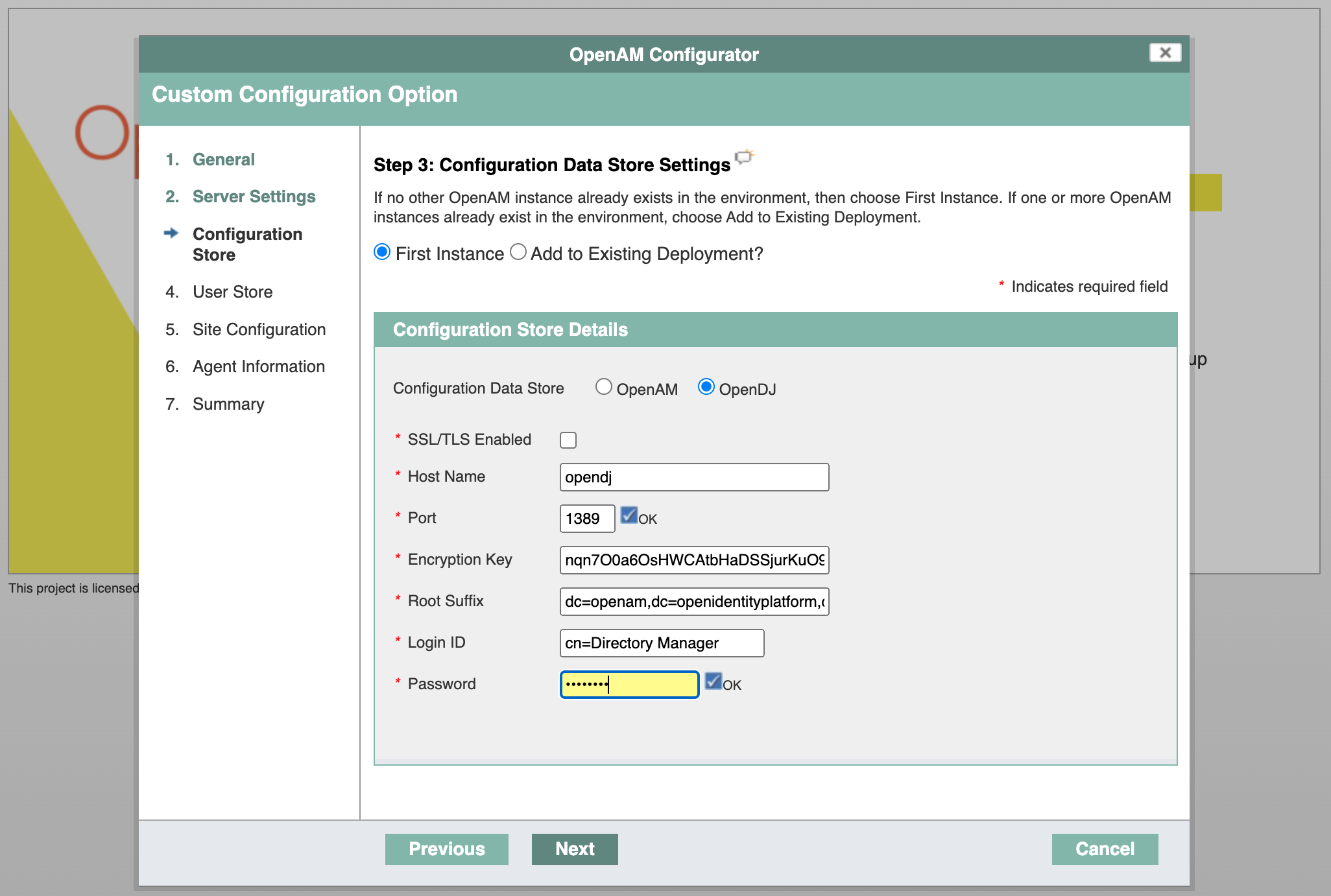 OpenAM Configuration 3 Data Store Settings