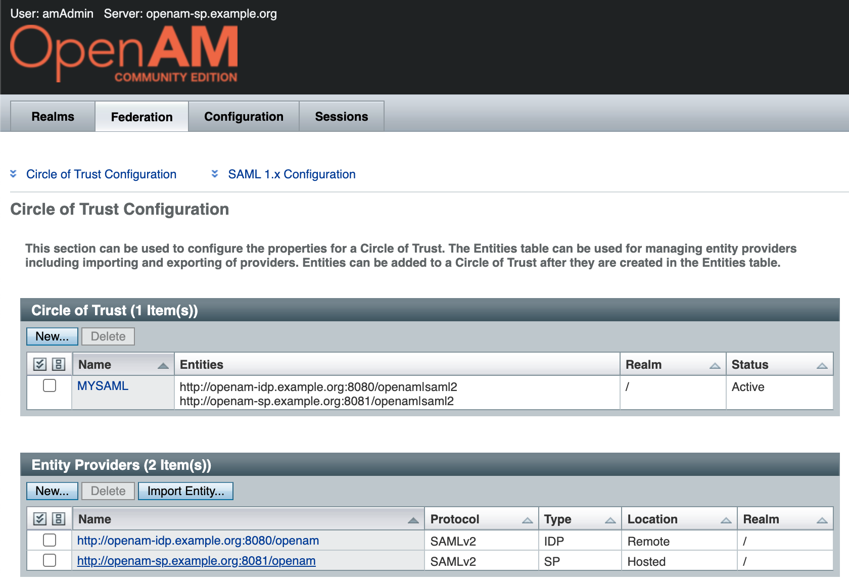 OpenAM SP circle of trust configuration