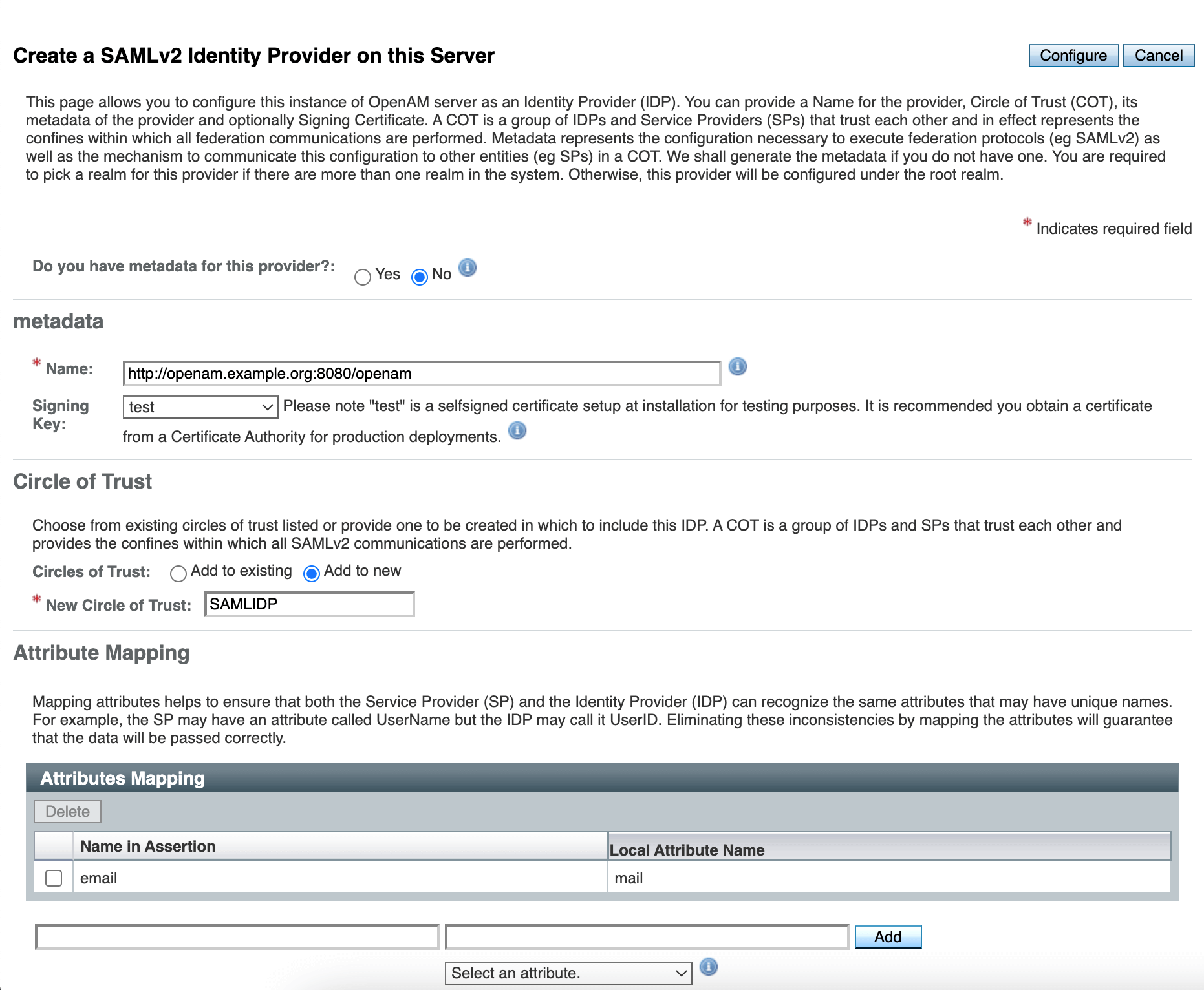 Hosted Identity Provider Configuration