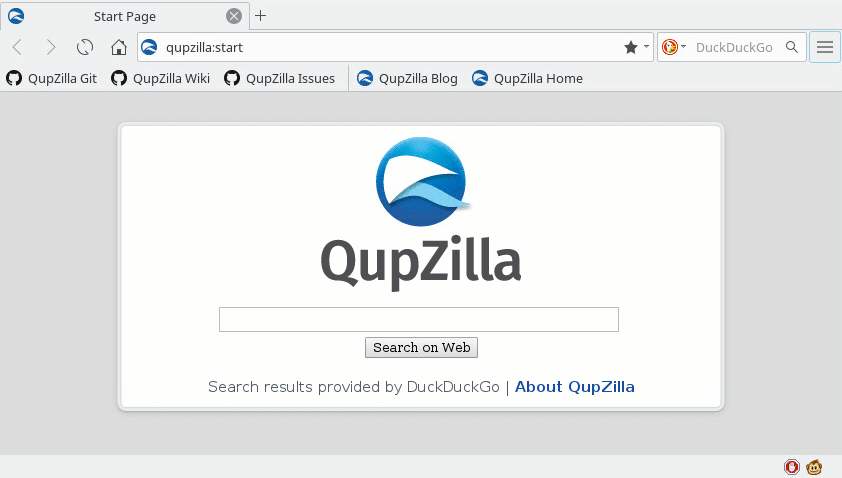 Screenshot of QupZilla with GreaseMonkey status bar