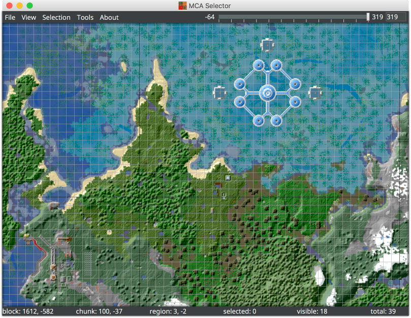 MCA Selector window showing chunk and region grid