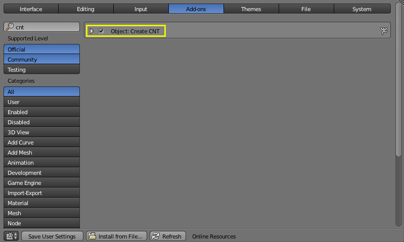 Enable Blender-CNT addon