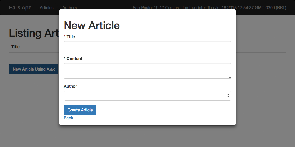 Create Articles using Ajax