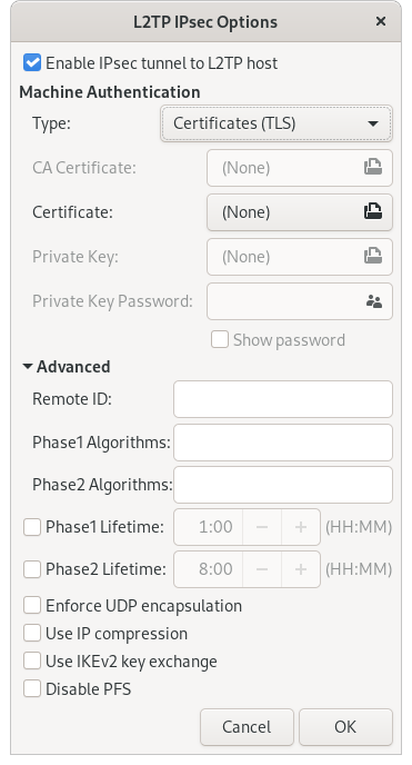 IPsec Options - Certificate