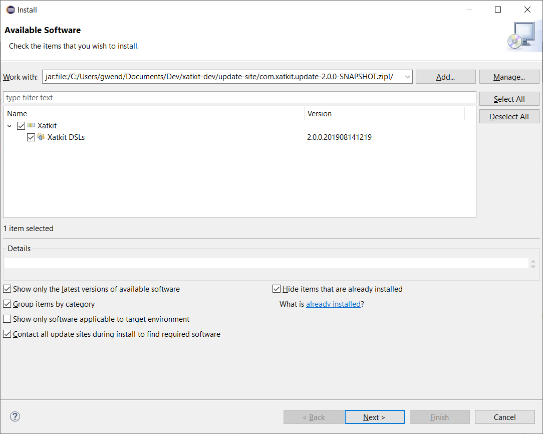 Eclipse Install Dialog