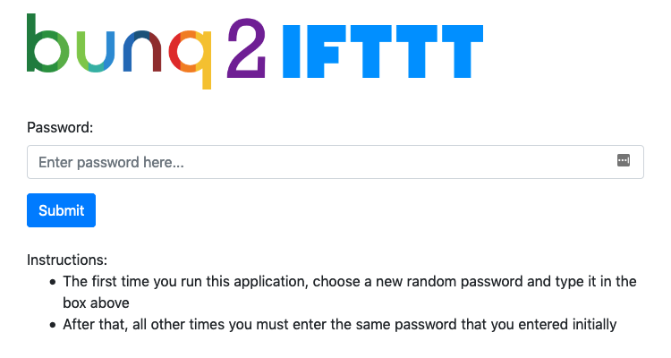 bunq2ifttt login page