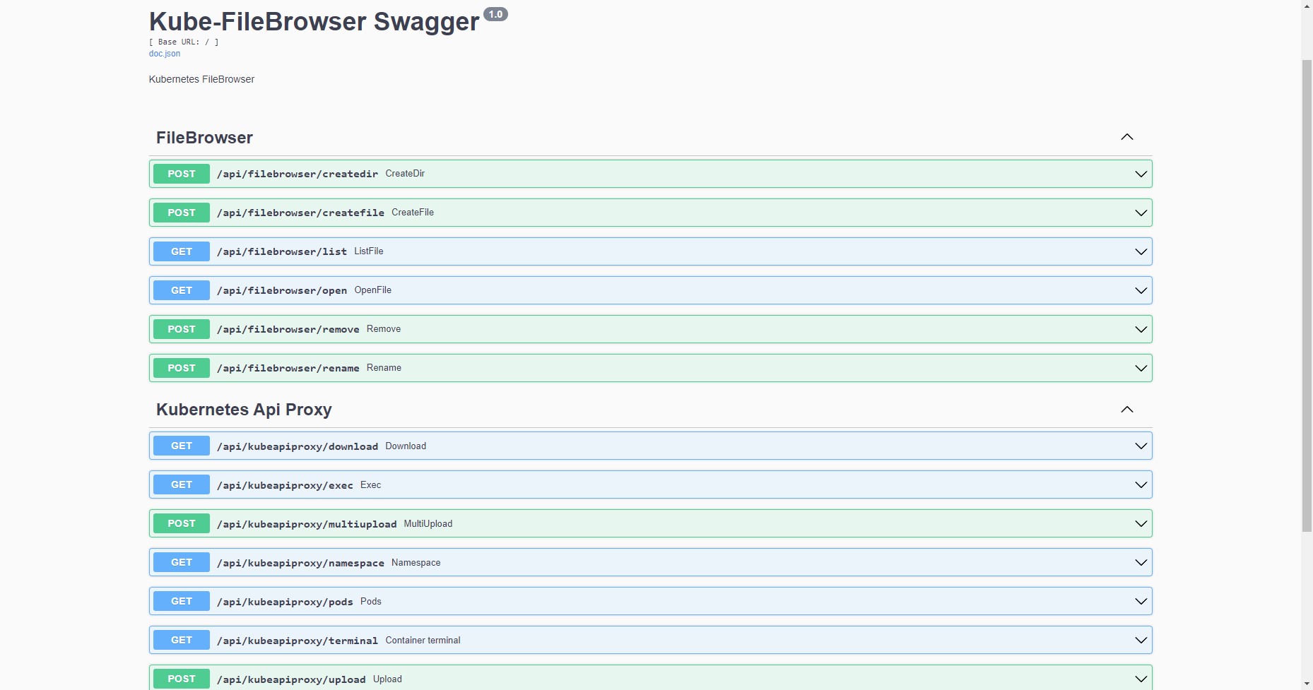 kubefilebrowser swagger image